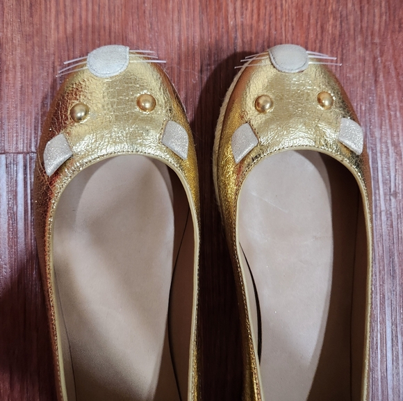 Marc Jacobs NWT Mouse Crackled Leather Gold Flats Ballet - Picture 2 of 6